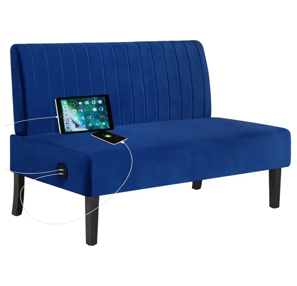YOSITiuu 43 W Mini Small Comfy Couch Armless Loveseat Sofa Bedroom USB Port Navy Blue