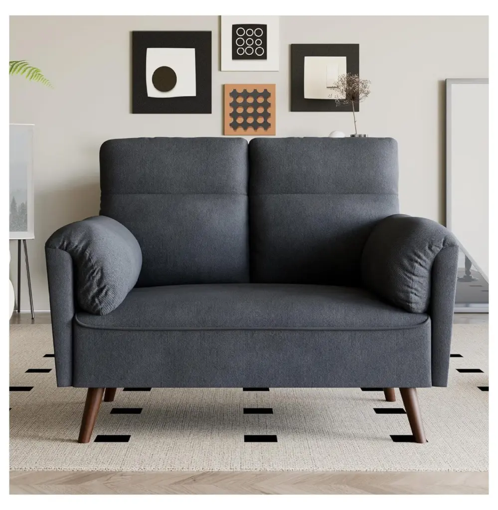 YOSITiuu 49 Small Modern Loveseat Sofa - Century Linen Fabric 2-Seat Couch Tapered Wood Legs Living Room Bedroom Small Spa...