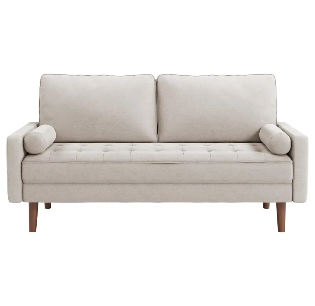 YuraZH 68 Inch Fabric Couches Century Modern Loveseat Sofas Armrest Button Tufted Seat Cushion Ashbeige