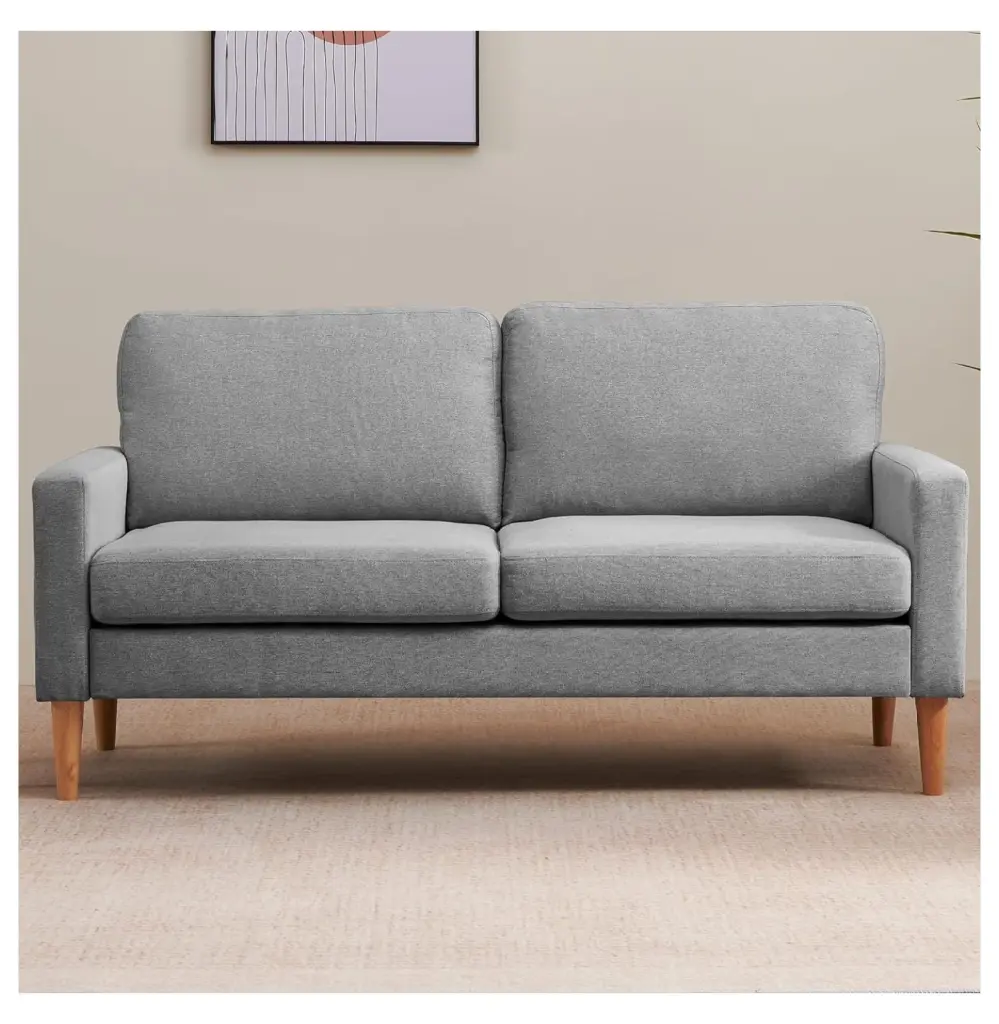 YuraZH 65 Inch Loveseat Sofa 2 Seat Couches Bedroom Small Spaces Spring Upholstered Grey