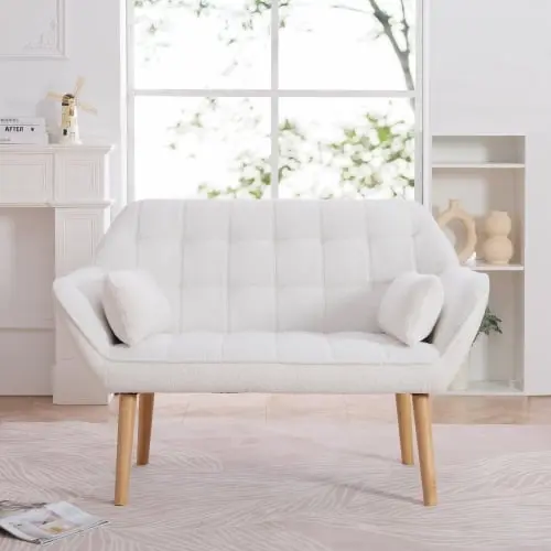Zateety 50 W Comfy Loveseat Sofa 2 Pillows Small Couch 2-Seater Living Room Bedroom Apartment White