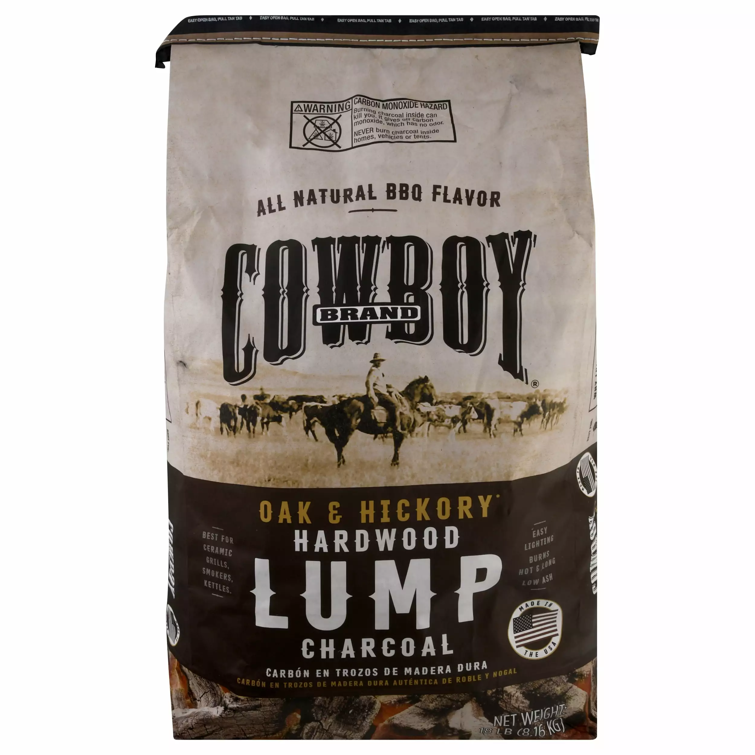 Cowboy 18LB Oak & Hickory Lump Charcoal Grilling and Smoking