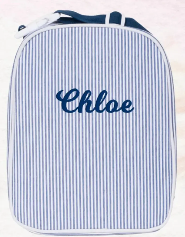 MONOGRAM NAVY SEERSUCKER LUNCH TOTE