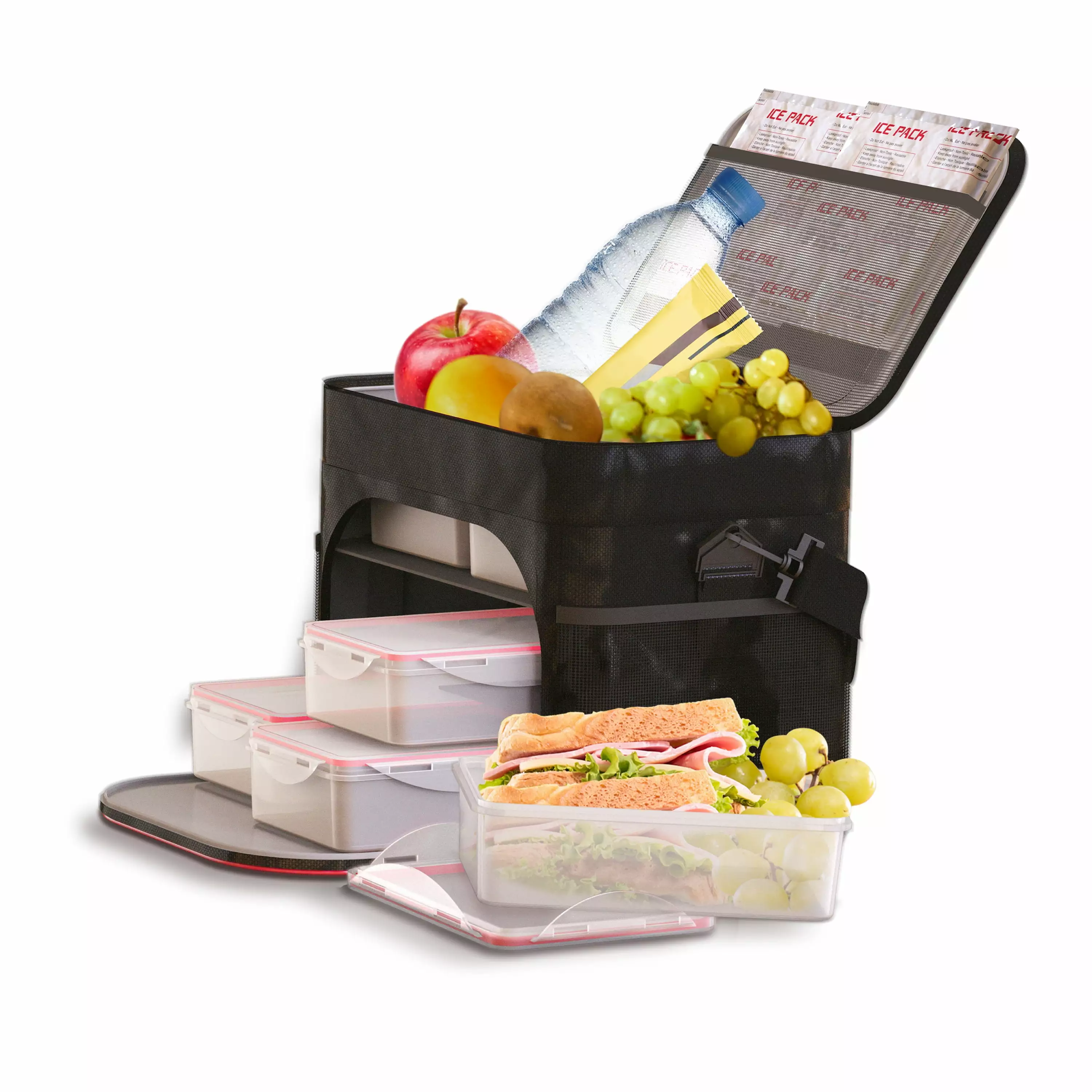 FitRx Meal Prep Cooler Bag Insulated Lunch Box Containers and Ice Packs