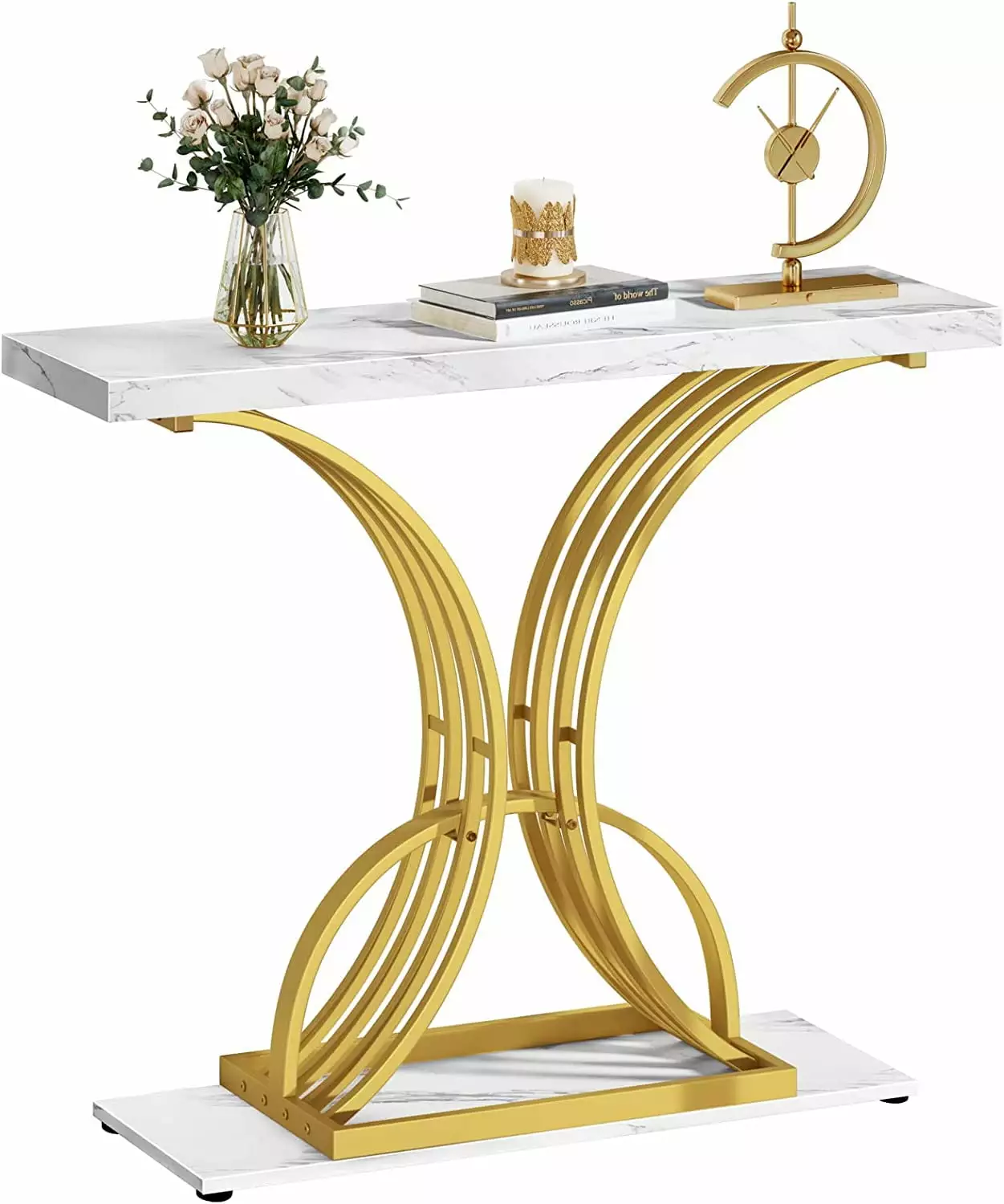 DWVO Modern Console Table Faux Marble Top White & Gold Accent Table Living Room Entryway Console