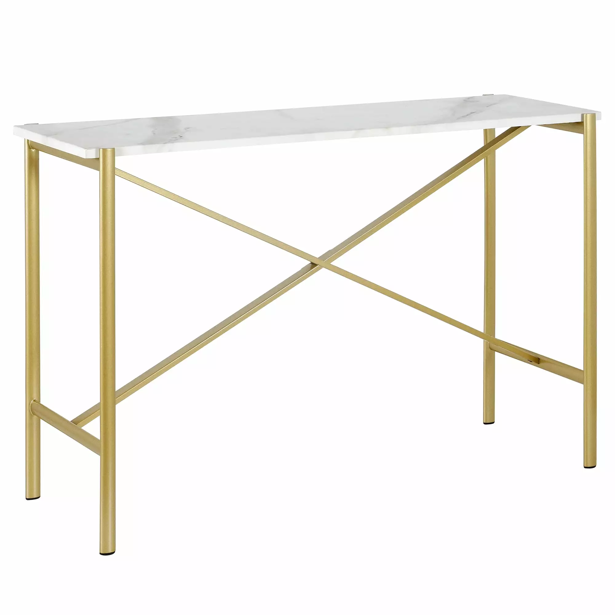 Evelyn&Zoe Braxton 46 Inch Rectangular Console Table Faux Marble Top Gold Console