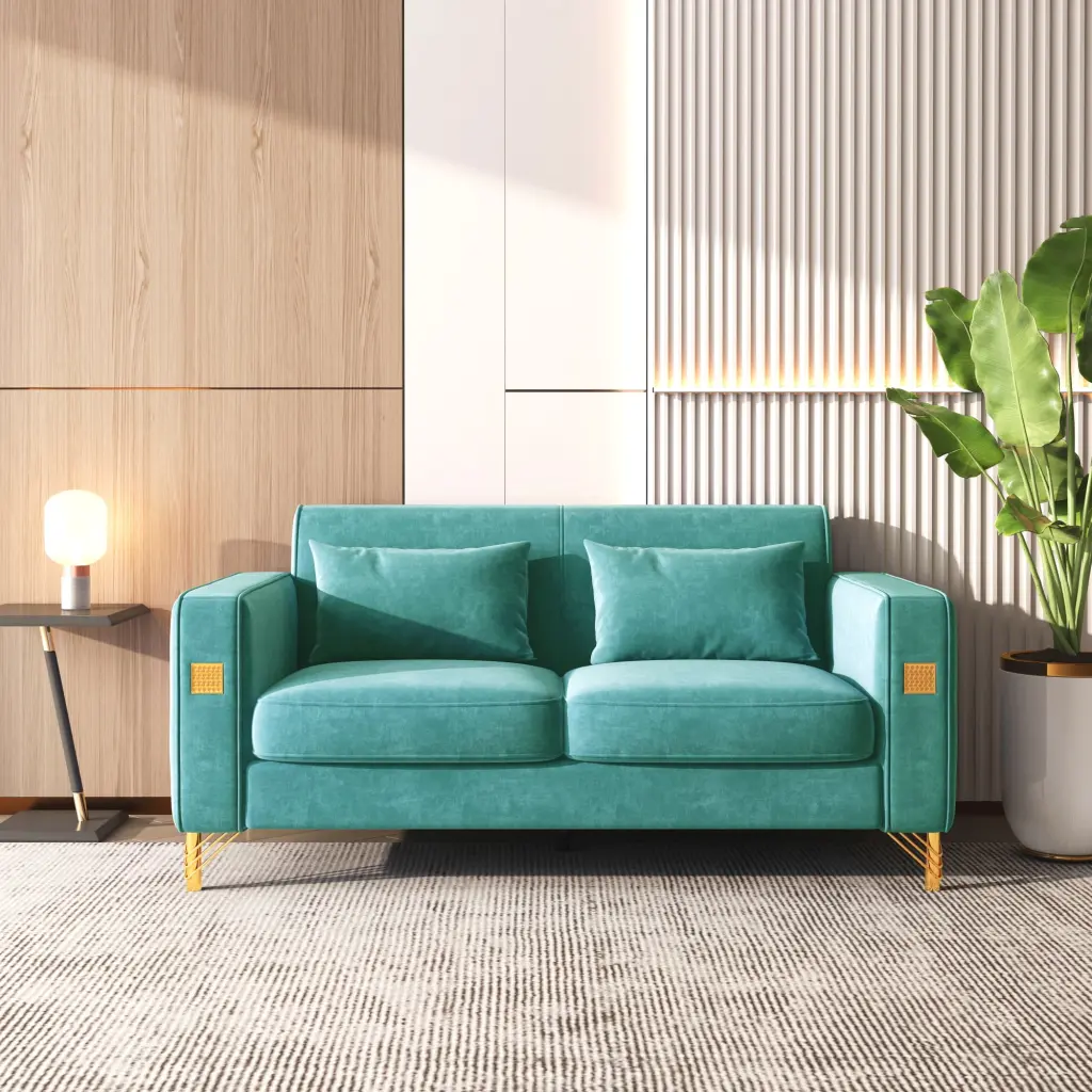 Luxurious Velvet Loveseat Pillows Elegant Gold Finish Metal Legs Sophisticated Living Room Decor SNAILF