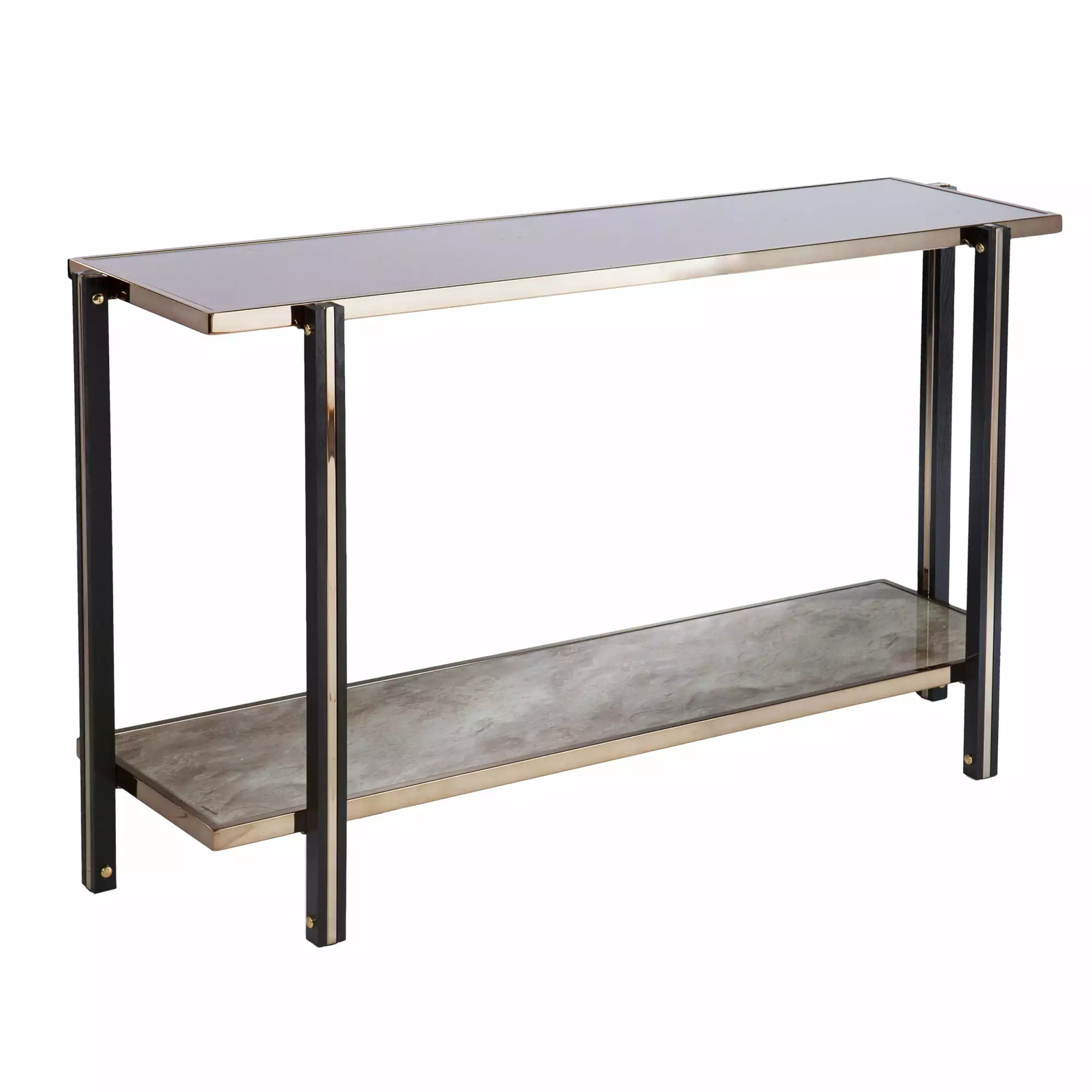 SEI Furniture Thornsett Metal Console Table Mirrored Top Gold Finish Luxury Table Console Southern Enterprises