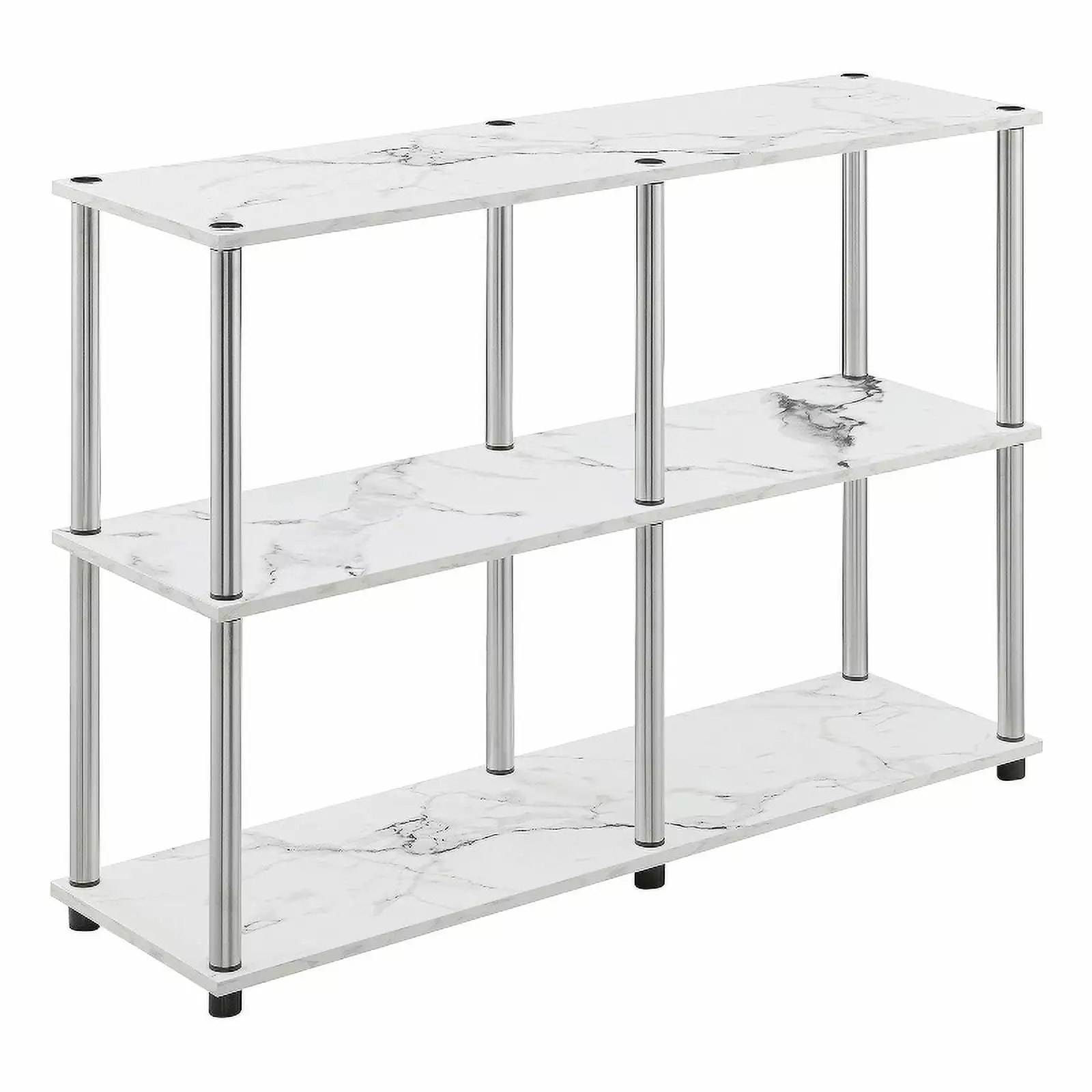 Pemberly Row No-Tools Console Table White Faux Marble Shelves Console