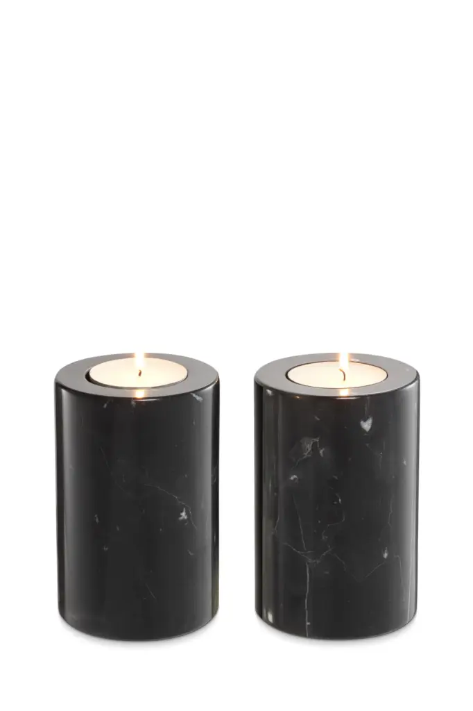 Eichholtz Tobor S Black Marble Candle Holders Set 2