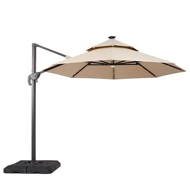 Nuti 10 Ft Round Patio Umbrella LED Lights and 37 Inch Heavy Base