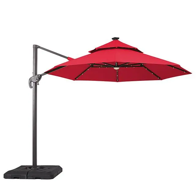 Nuti 10 Ft Round Patio Umbrella LED Lights and 37 Inch Heavy Base