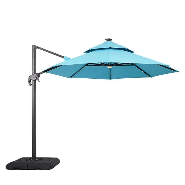 Nuti 10 Ft Round Patio Umbrella LED Lights and 37 Inch Heavy Base