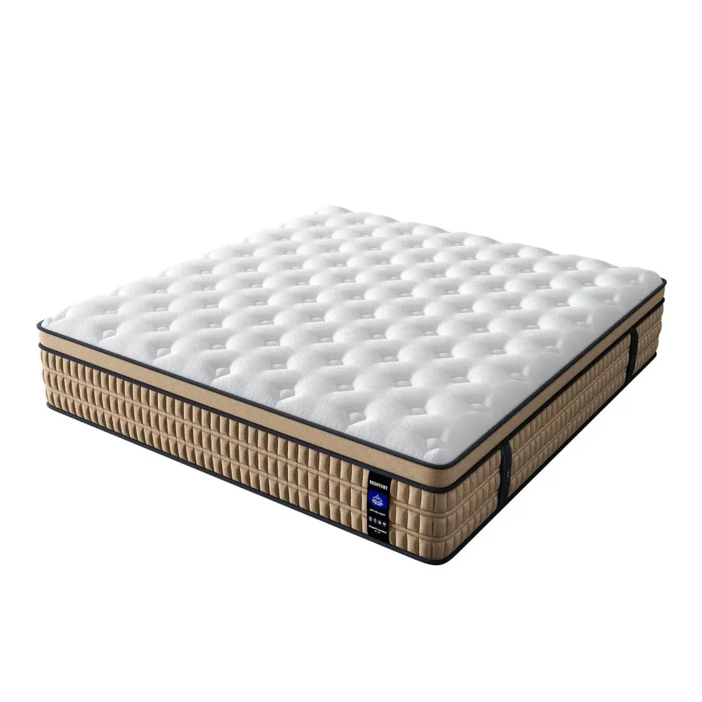 14" King Mattress Hotel Collection Hybrid Mattress Gel Memory Foam & Pocket Springs - Brown / Ivory