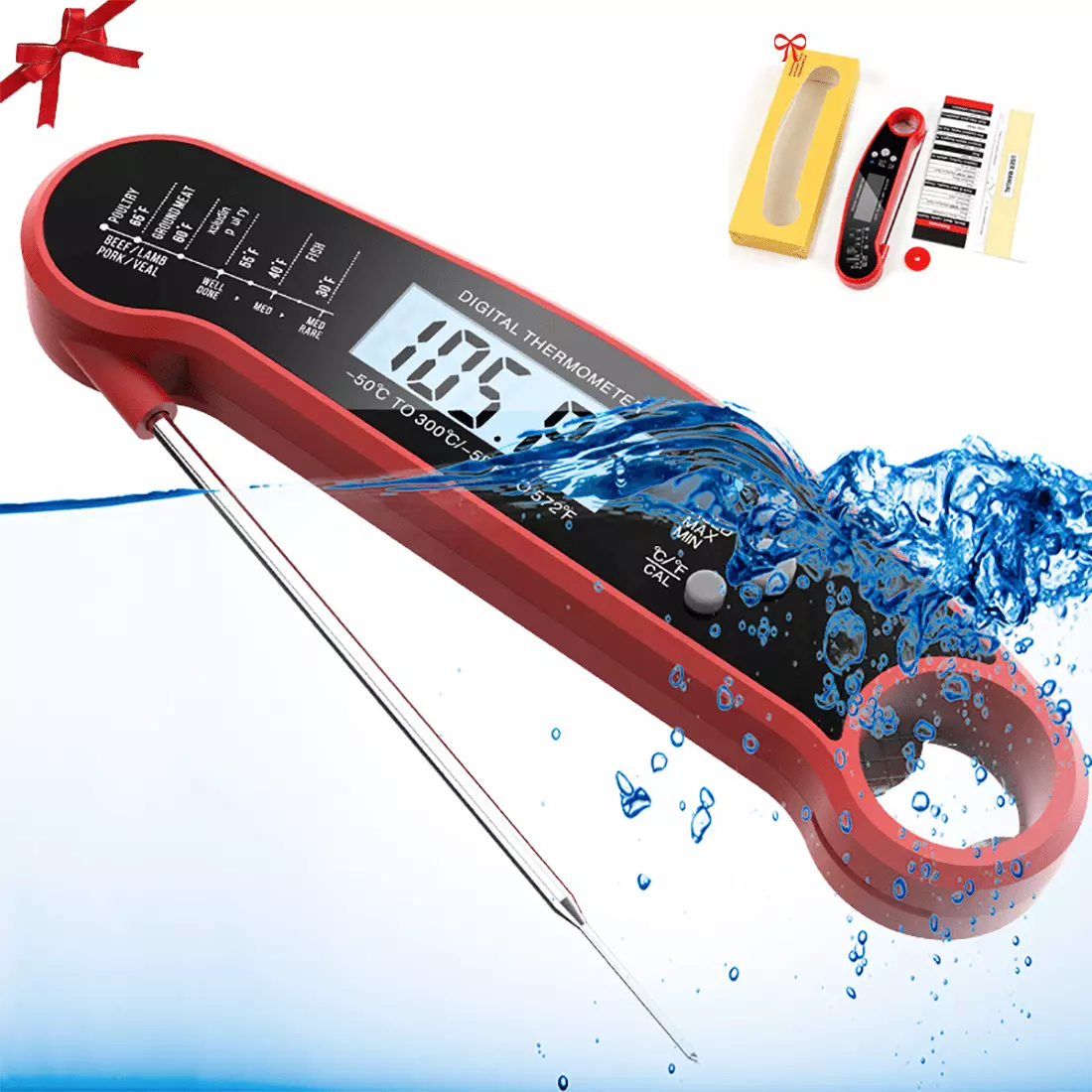 Digital Meat Thermometer Food Thermometer Grill Best Waterproof Ultra Fast Thermometer Backlight & Calibration Cooking Tur...