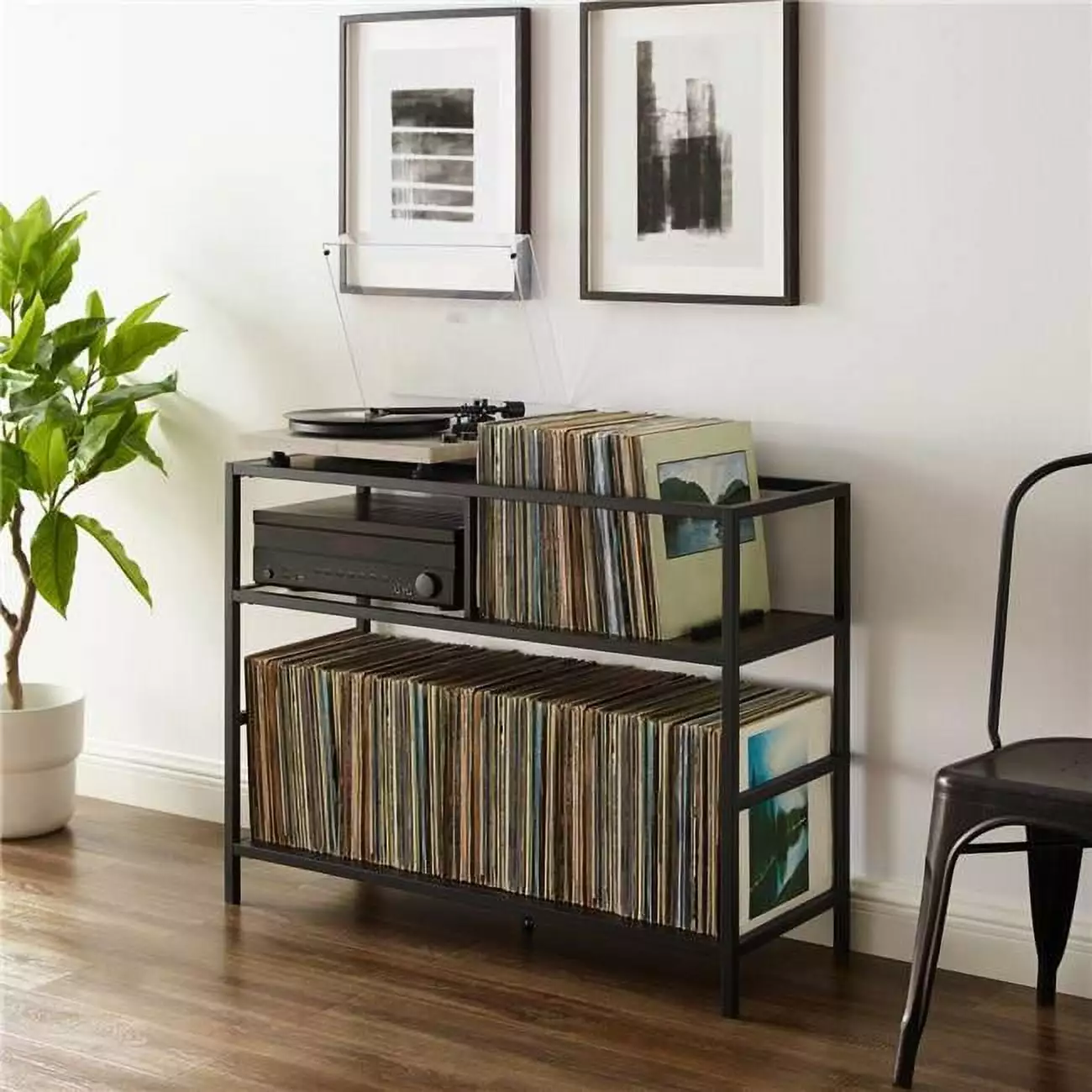 Provo CF1143MB-BR Record Storage Console Table Matte Black and Brown Console