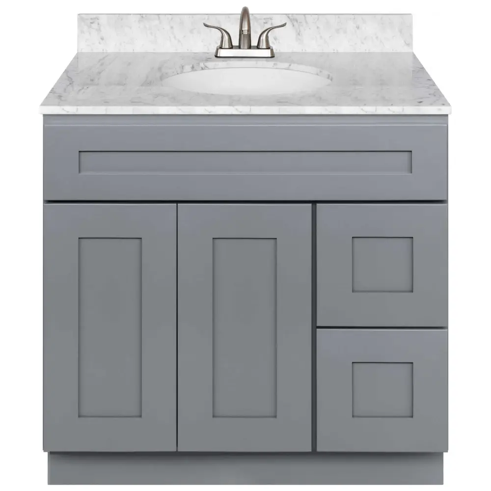 36 W x 21 D x 34.5 H Vanity Sink Base Cabinet Right Drawers - Colonial Slate