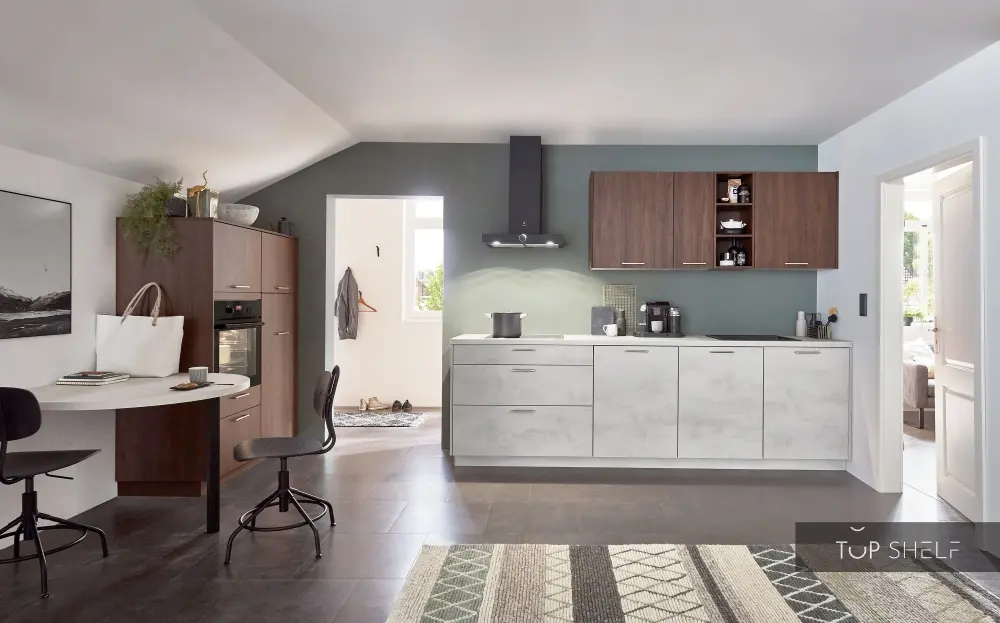 nobilia corner kitchen corner kitchen Riva 840 walnut accent snow concrete base cabinets 390 x 285 cm configurable -