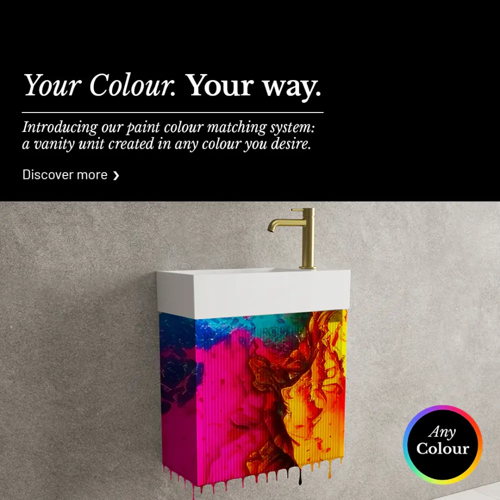 Scanalato Single Door Vanity Unit Beyondstone Basin - Pick Your Own Colour 450mm