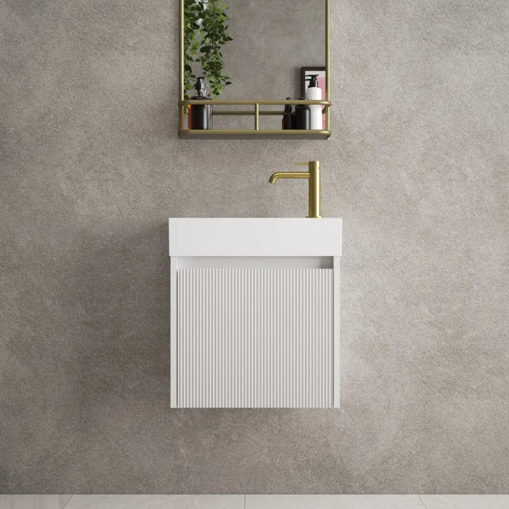 Scanalato Single Door Vanity Unit Beyondstone Basin - Yielding Grey 450mm