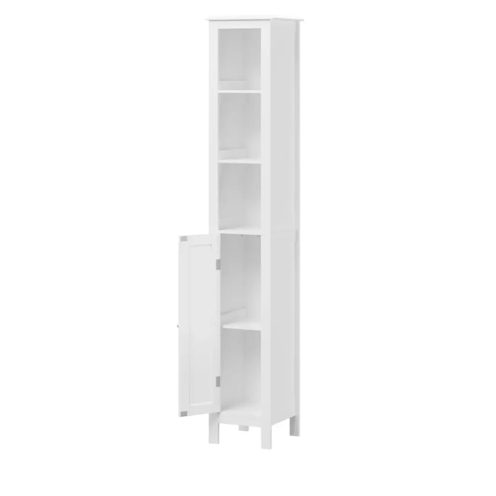 Slim Tall Bathroom Storage Cabinet Adjustable Shelves, Anti Tip Freestanding Cabinet - White