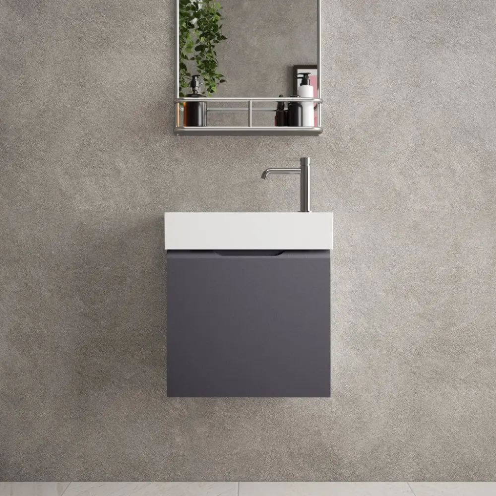 Tasca Single Door Vanity Unit Beyondstone Basin - Matt Graphite 450mm