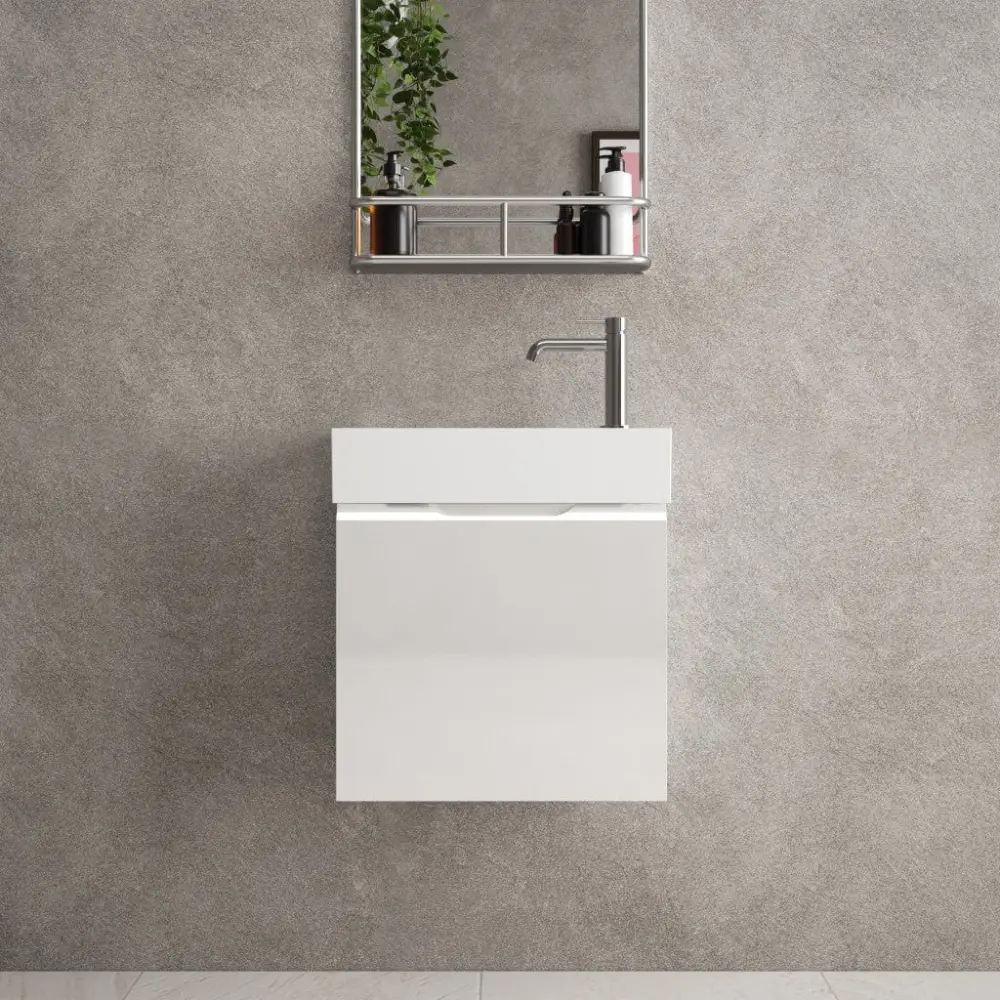 Tasca Single Door Vanity Unit Beyondstone Basin - Gloss White 450mm