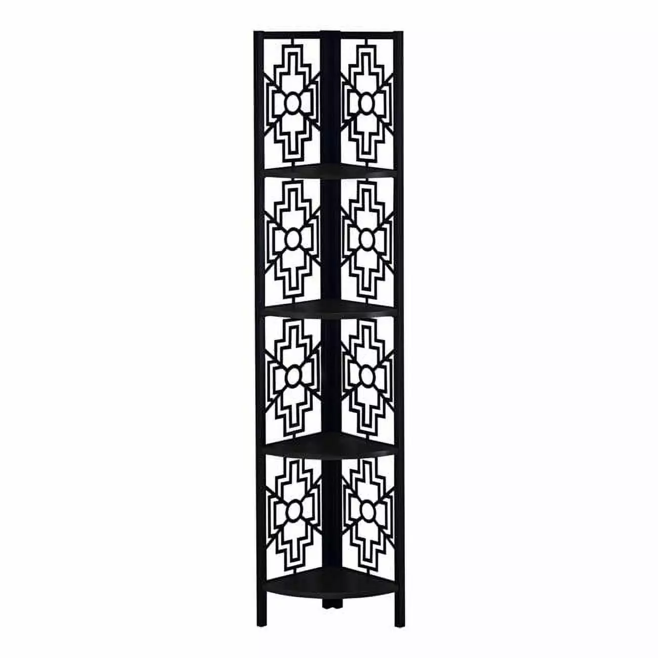 HomeRoots 62-inch Bookcase 4 Solid Black Shelves & Black Metal Corner Etagere