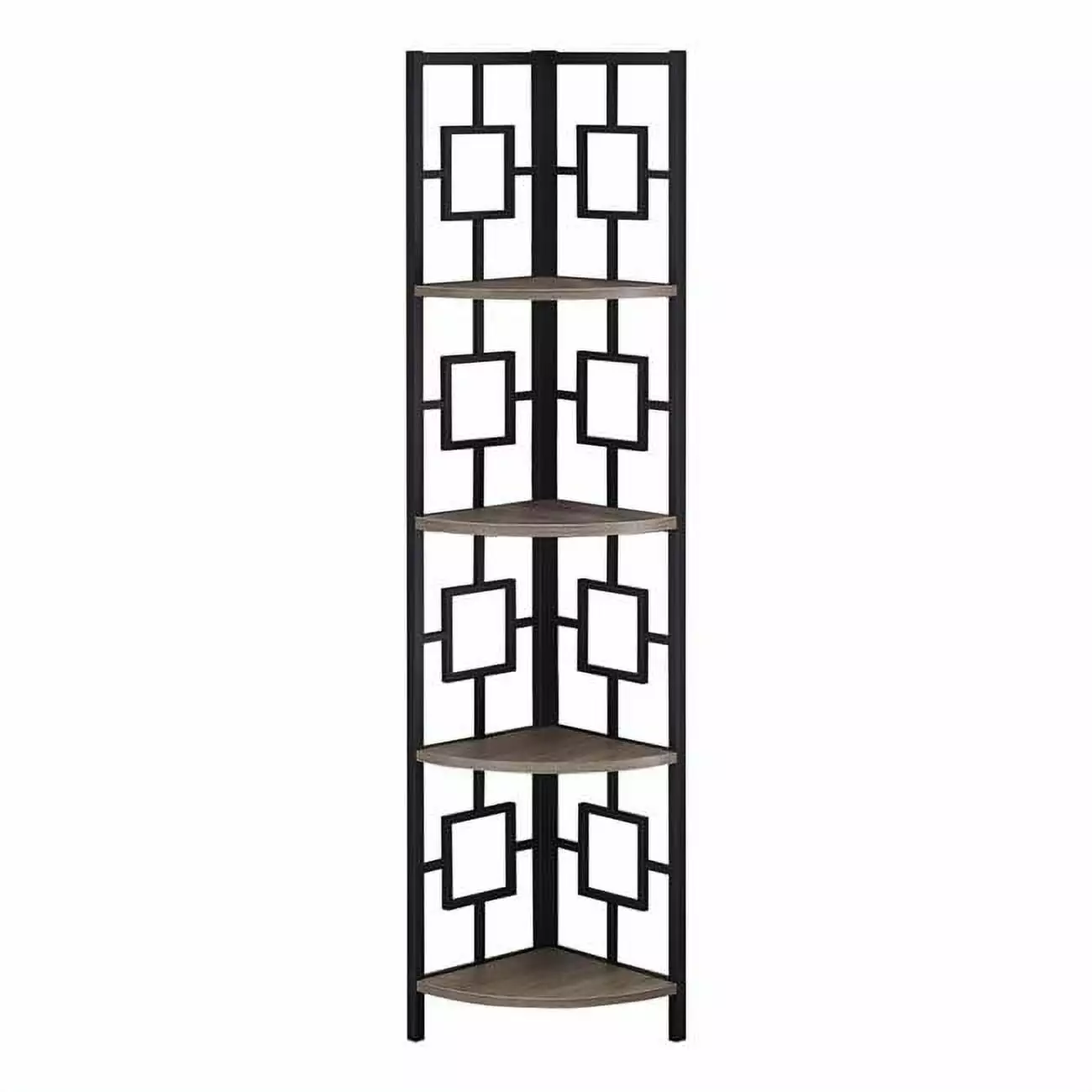 HomeRoots 62 Dark Taupe Black Metal Corner Bookcase 4 Shelves