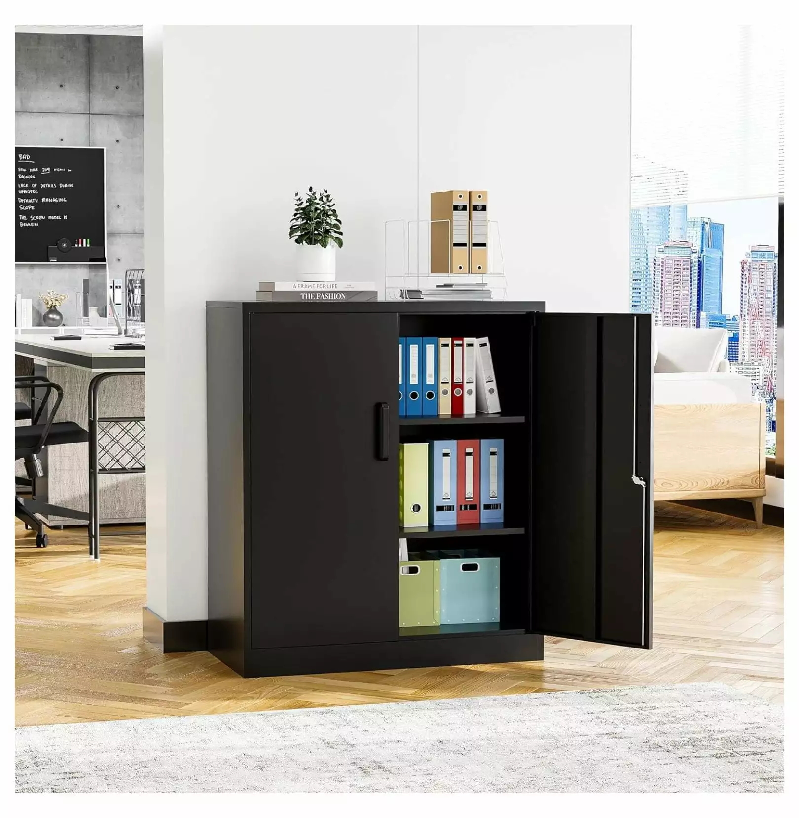 Metal Storage Cabinet 2 Doors Lockable Steel File Cabinet Adjustable Shelves Office Home Garage Ditangy