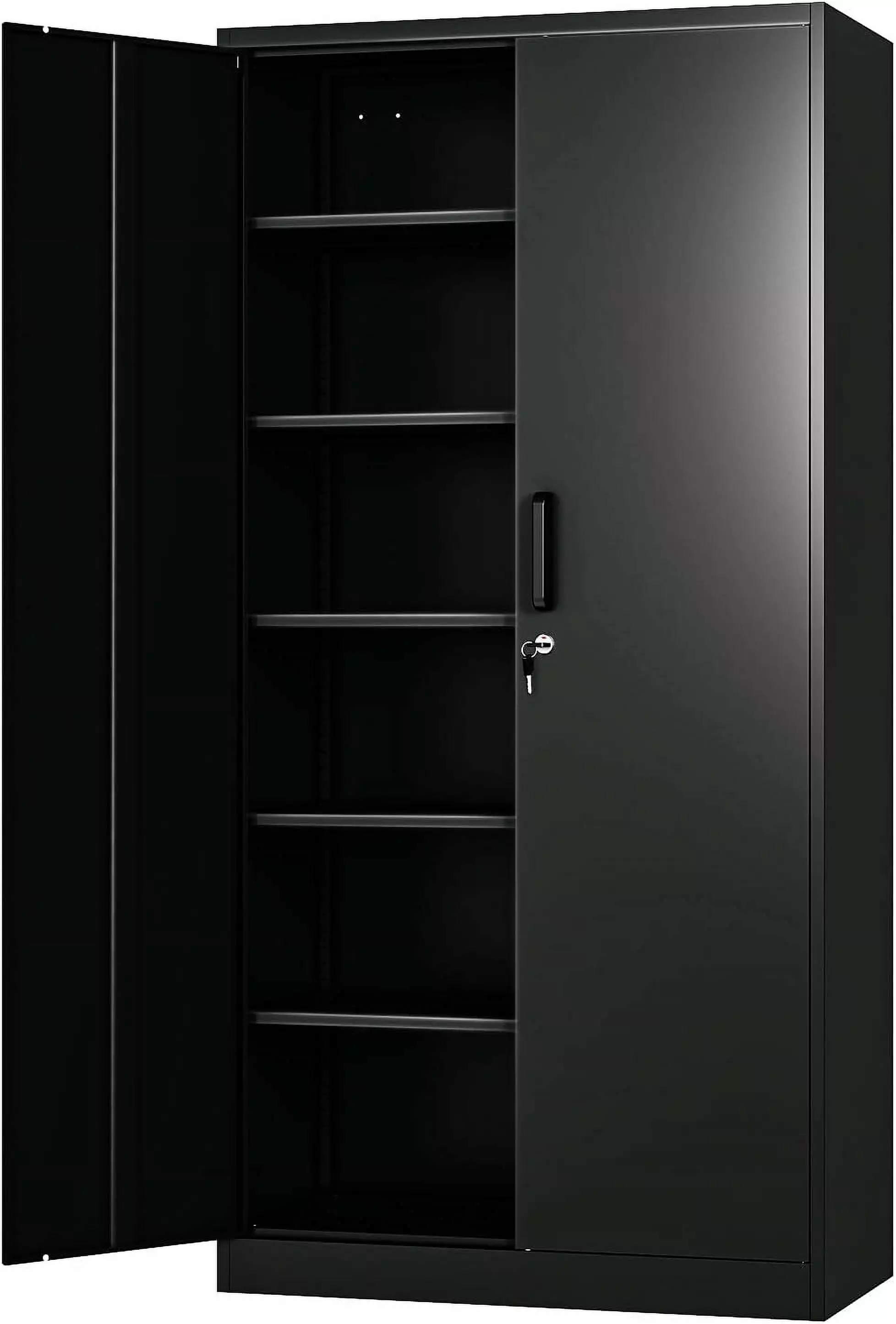 Metal Garage Storage Cabinet 71 Tall 2 Doors and 5 Adjustable Shelves Black ZHIBING