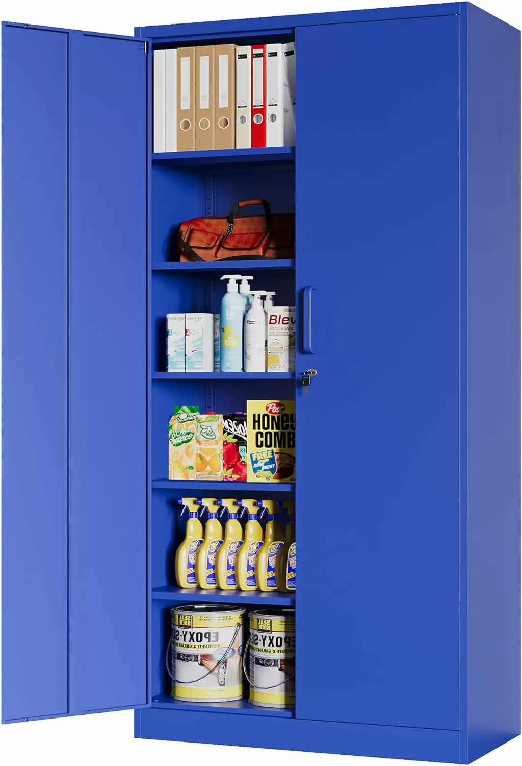 Metal Storage Cabinet Lock 71 Black Garage Cabinet 2 Doors 4 Adjustable Shelves ZHIBING