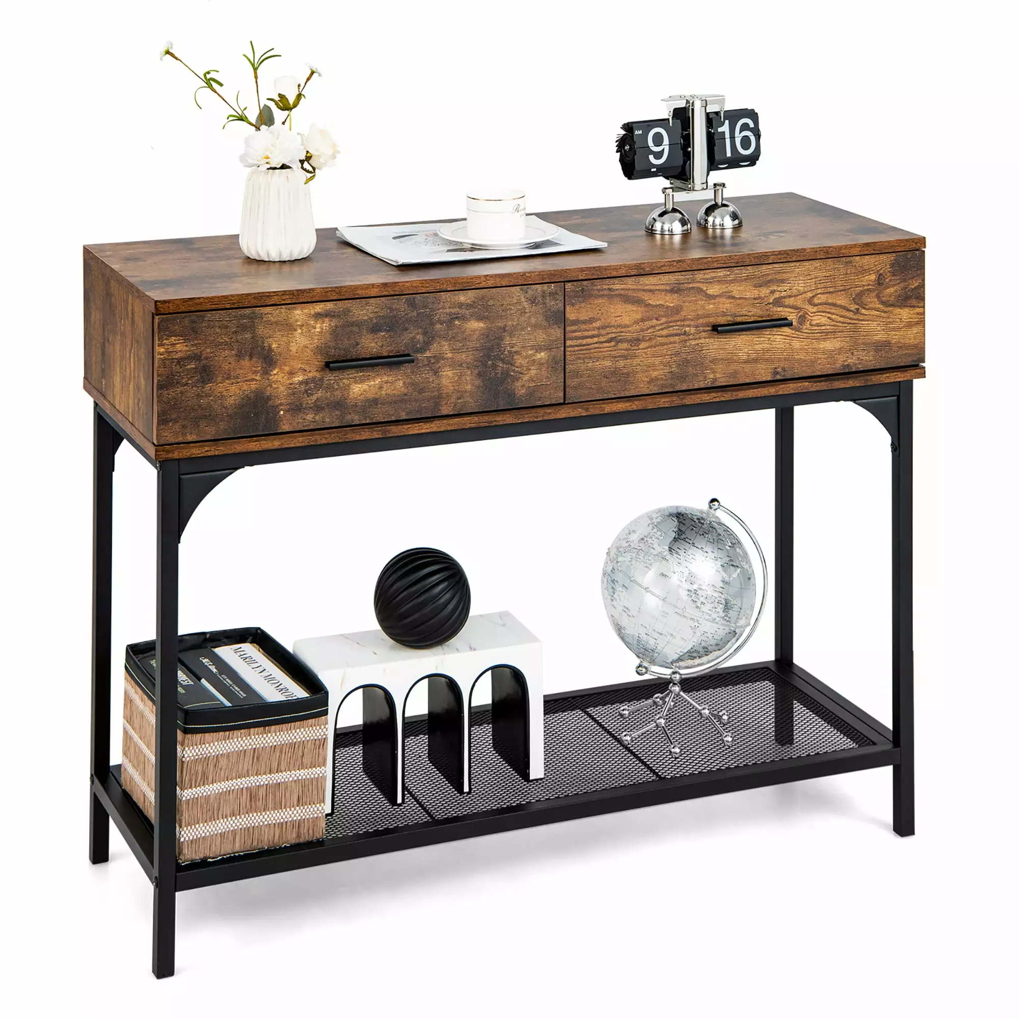 Costway Metal Frame Console Table 2 Drawers Living Room Entryway Console