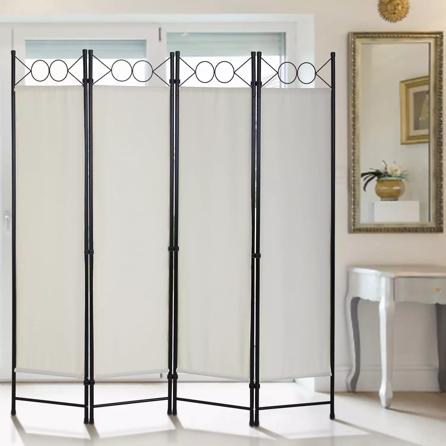 Dkelincs Room Dividers Folding Privacy Screen 4 Panels Steel Frame Living Room Office