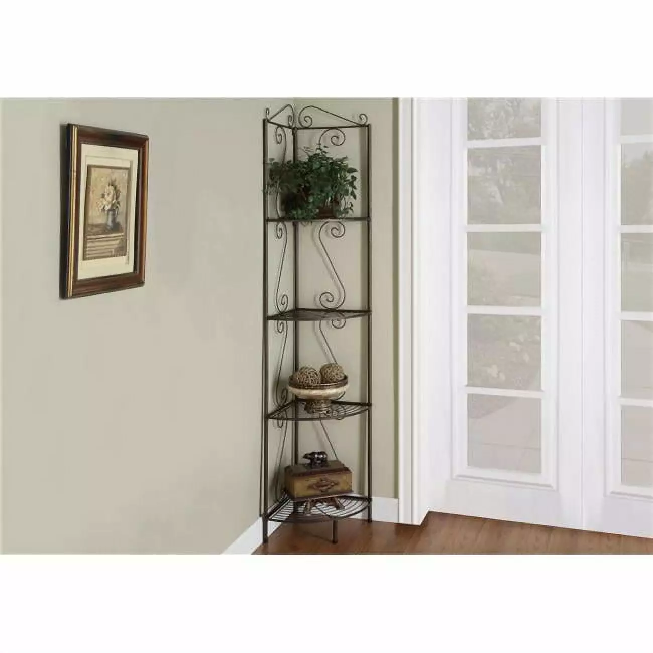 HomeRoots 70 Inch Copper Metal Corner Etagere Bookcase Home Office Living Room