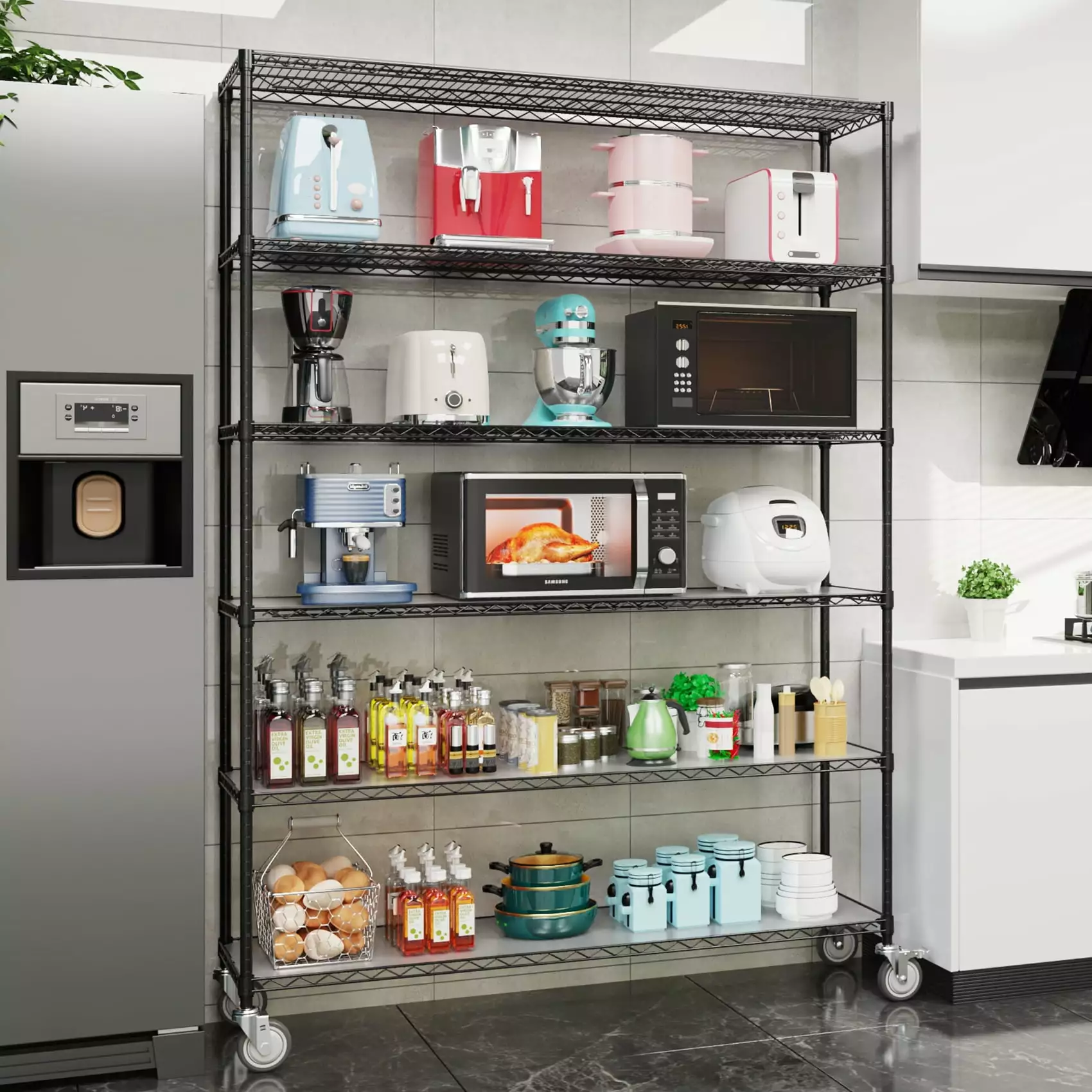 6 Tier Wire Shelving Unit 6000 LBS NSF Heavy Duty Metal Garage Storage Shelves Wheels Black SMHZ