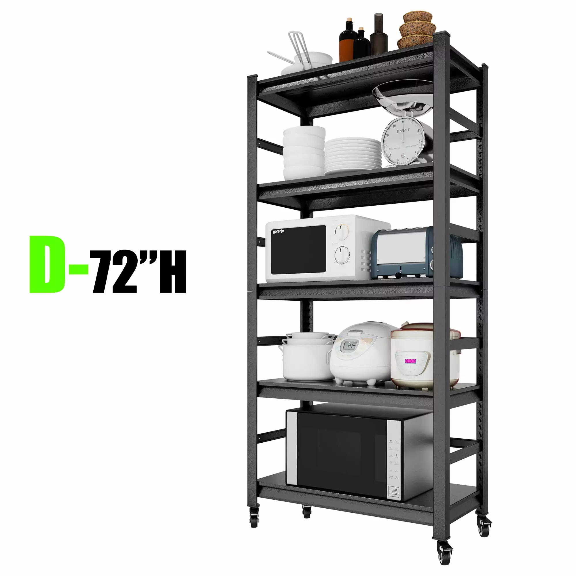 72H Heavy Duty 5-Tier Adjustable Metal Storage Shelves Wheels 1750LBS Load Capacity Kitchen Garage Pantry SMHZ