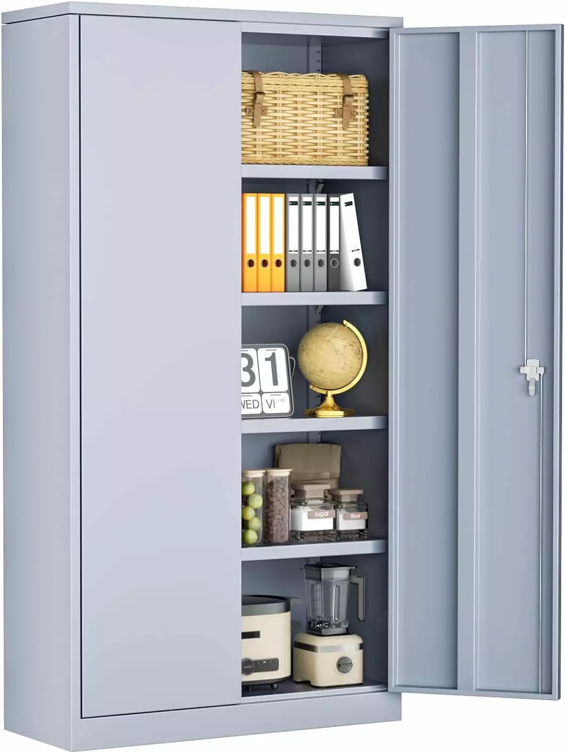 XINGAN Cement Grey 71 Inch Metal Storage Cabinet Lockable Doors and Shelves