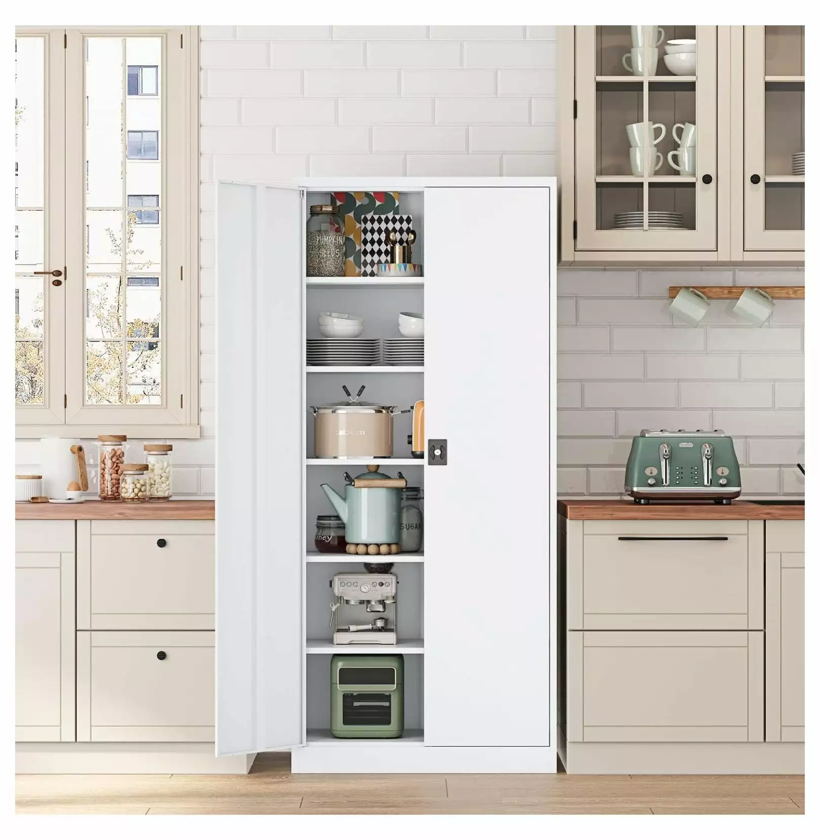 ZZYY 71 Tall White Steel Storage Cabinet Lockable Doors and Adjustable Shelves