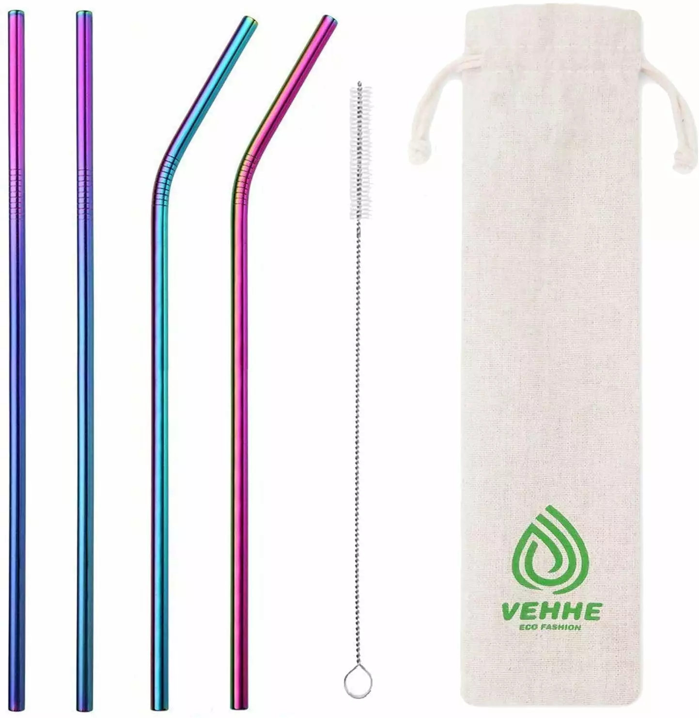 VEHHE 8.5 Inch Stainless Steel Straws 4 Pack Cleaning Brush Tumblers