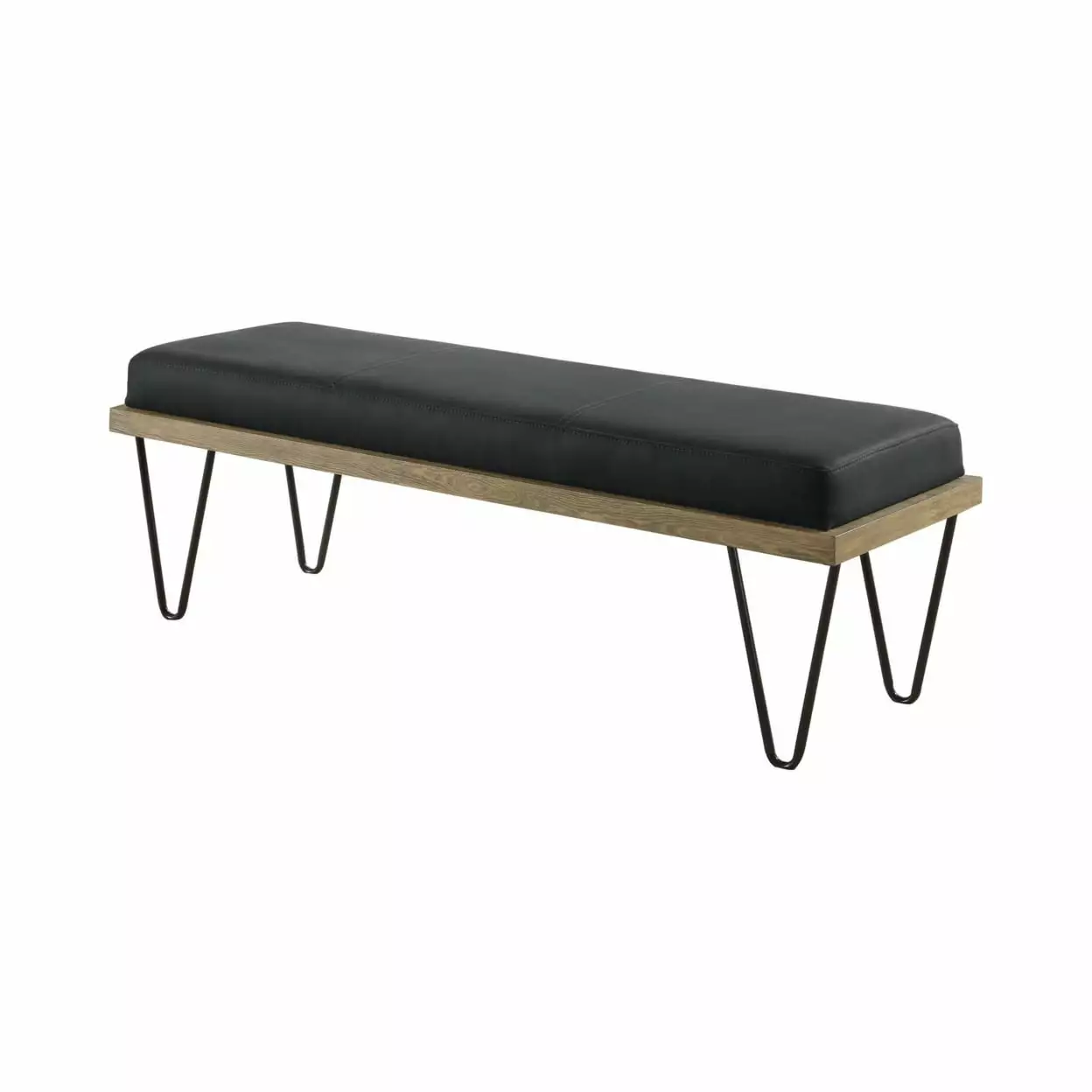 Leatherette Padded Bench Hairpin Legs Gray Modern Living Room Bench Benches Saltoro Sherpi