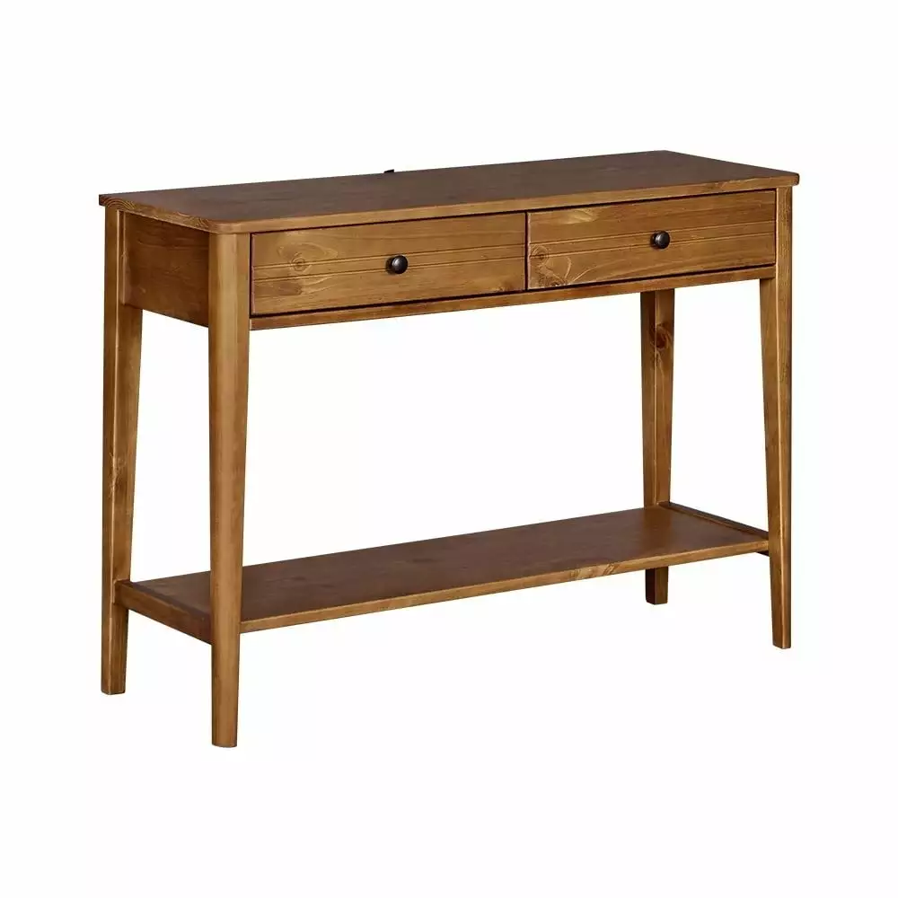 MUSEHOMEINC California Mid Century Honey Brown 2 Tier Wood Console Table Console