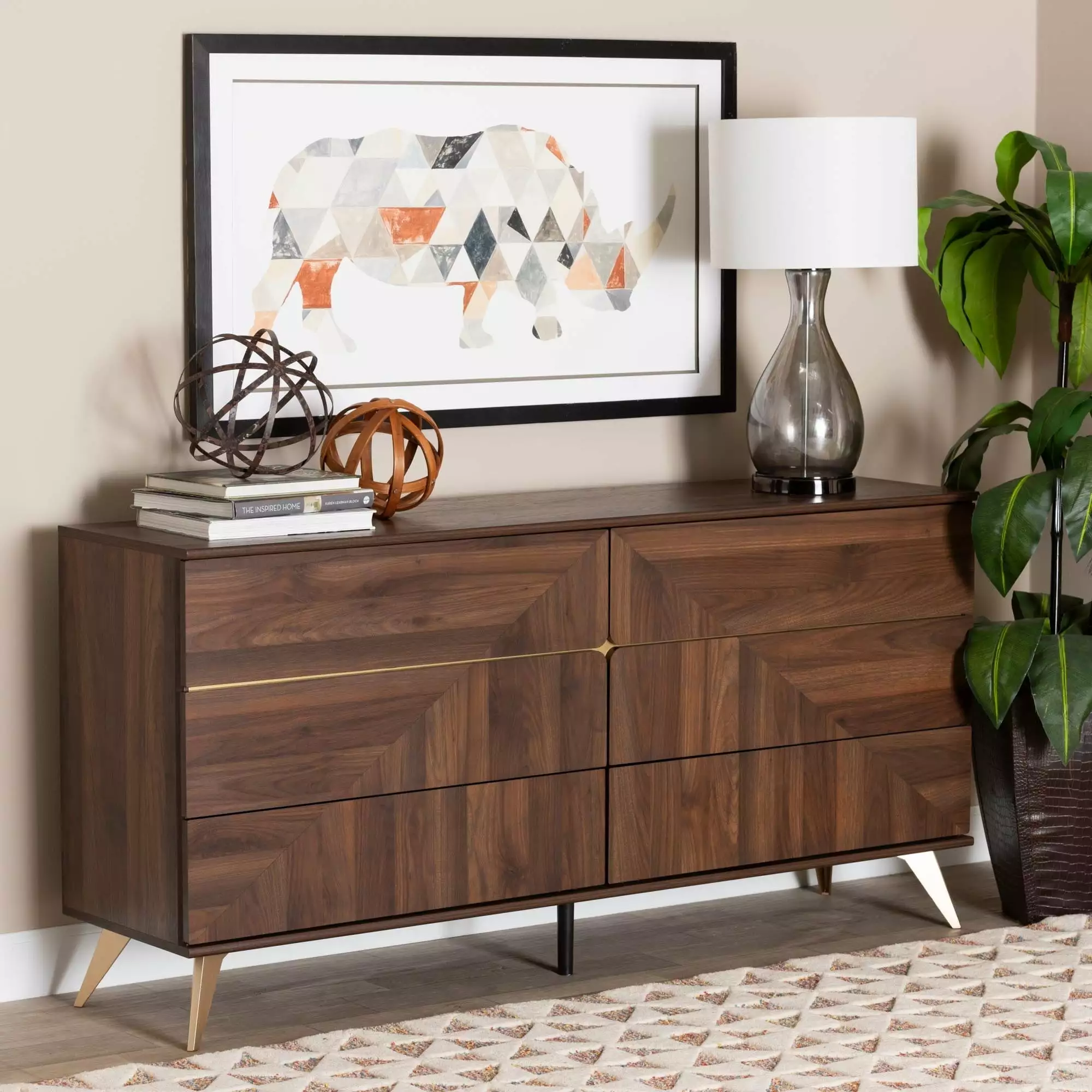 Bowery Hill Mid-Century 5-Drawer Engineered Wood Chest Gray Walnut Brown - Modern Bedroom Storage Baxton Studio