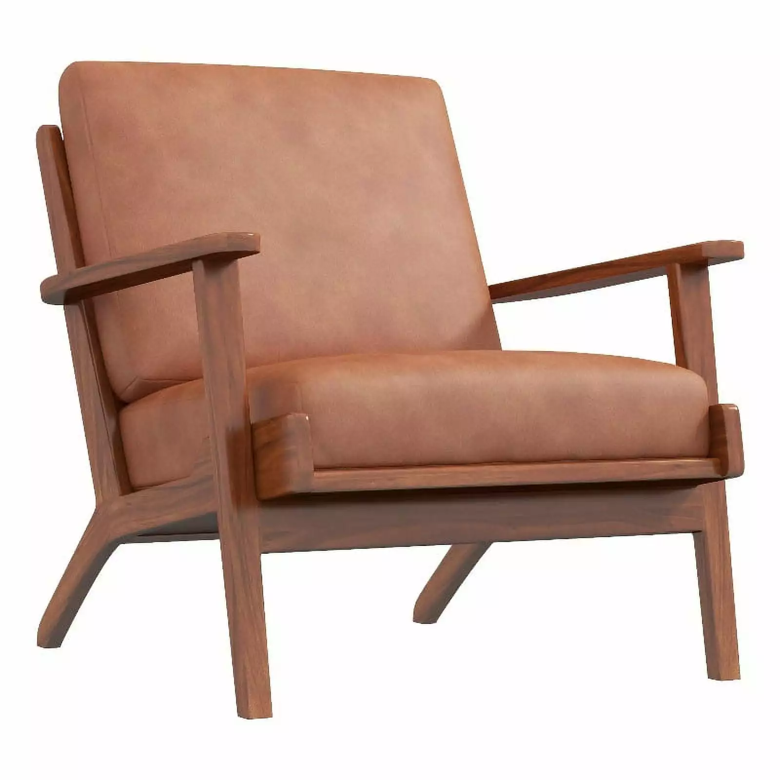 Allora Mid-Century Modern Pillow Back Genuine Leather Lounge Chair Brown