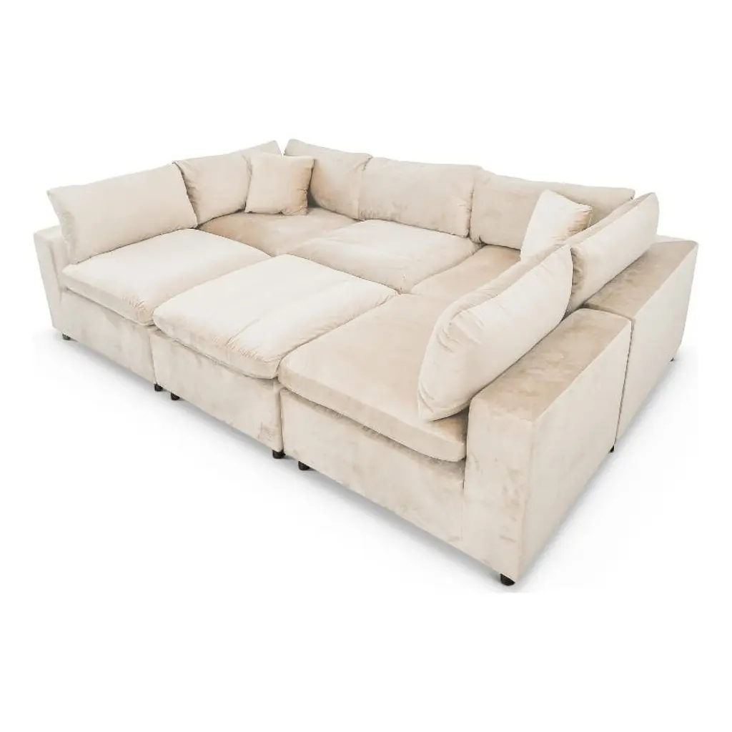 Fremont Mid Century Modern Modular Sofa Ivory Velvet Comfy Sectional Couch Living Room Ashcroft