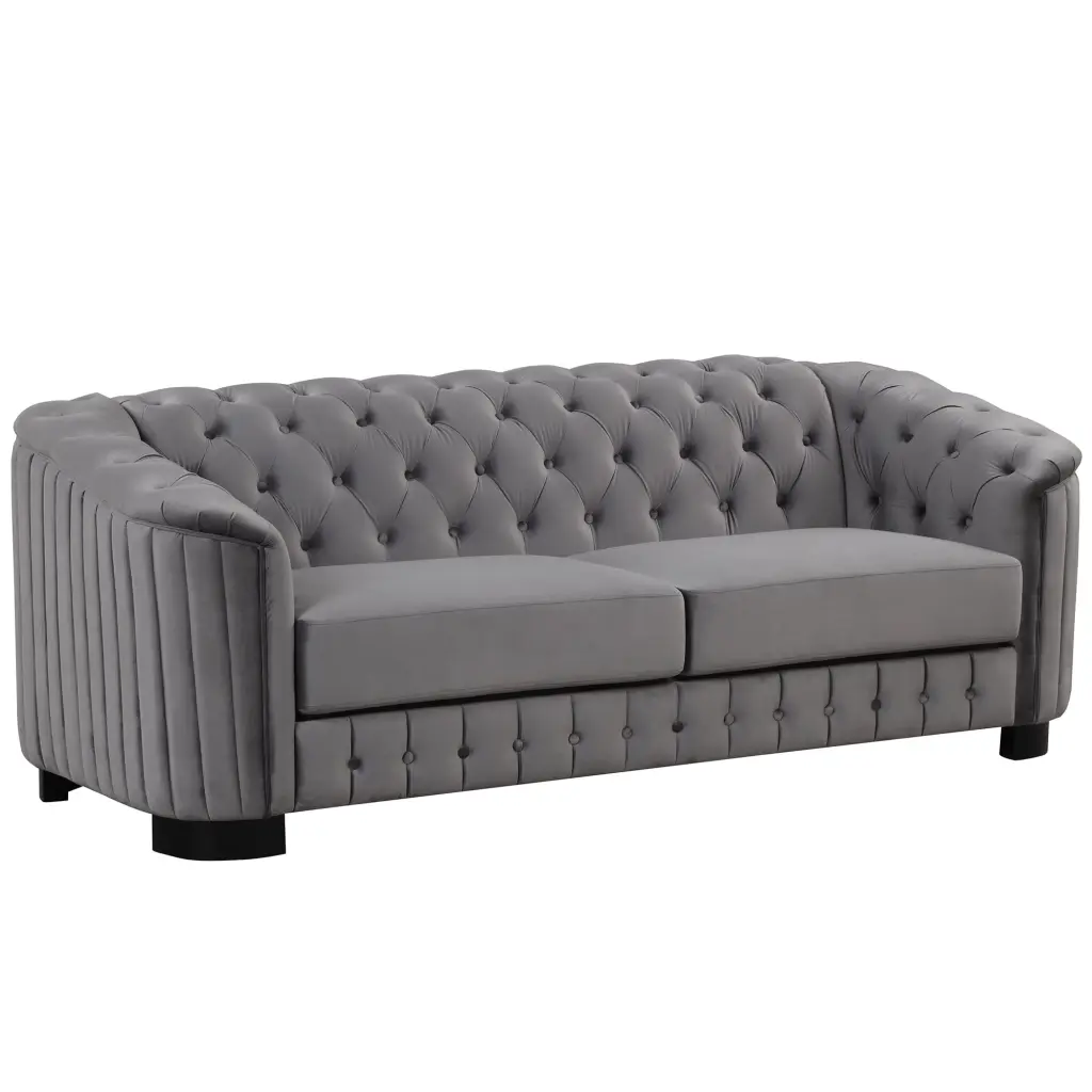 CoSoTower 82 Mid Century Modern Sofa Velvet Upholstered 3 Seater Couch Rubber Wood Legs Gray