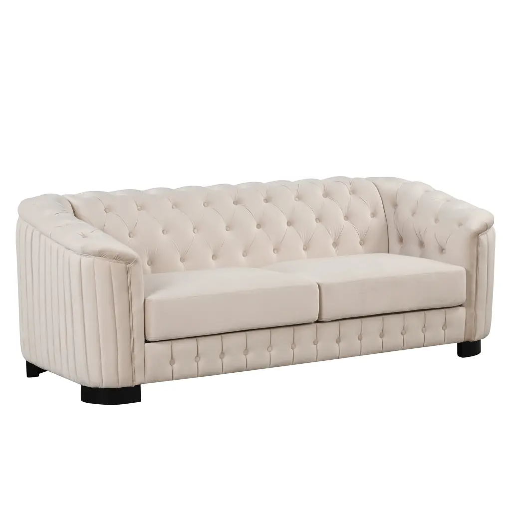 CoSoTower 82 Mid Century Modern Sofa Velvet Upholstered 3 Seater Couch Rubber Wood Legs Beige