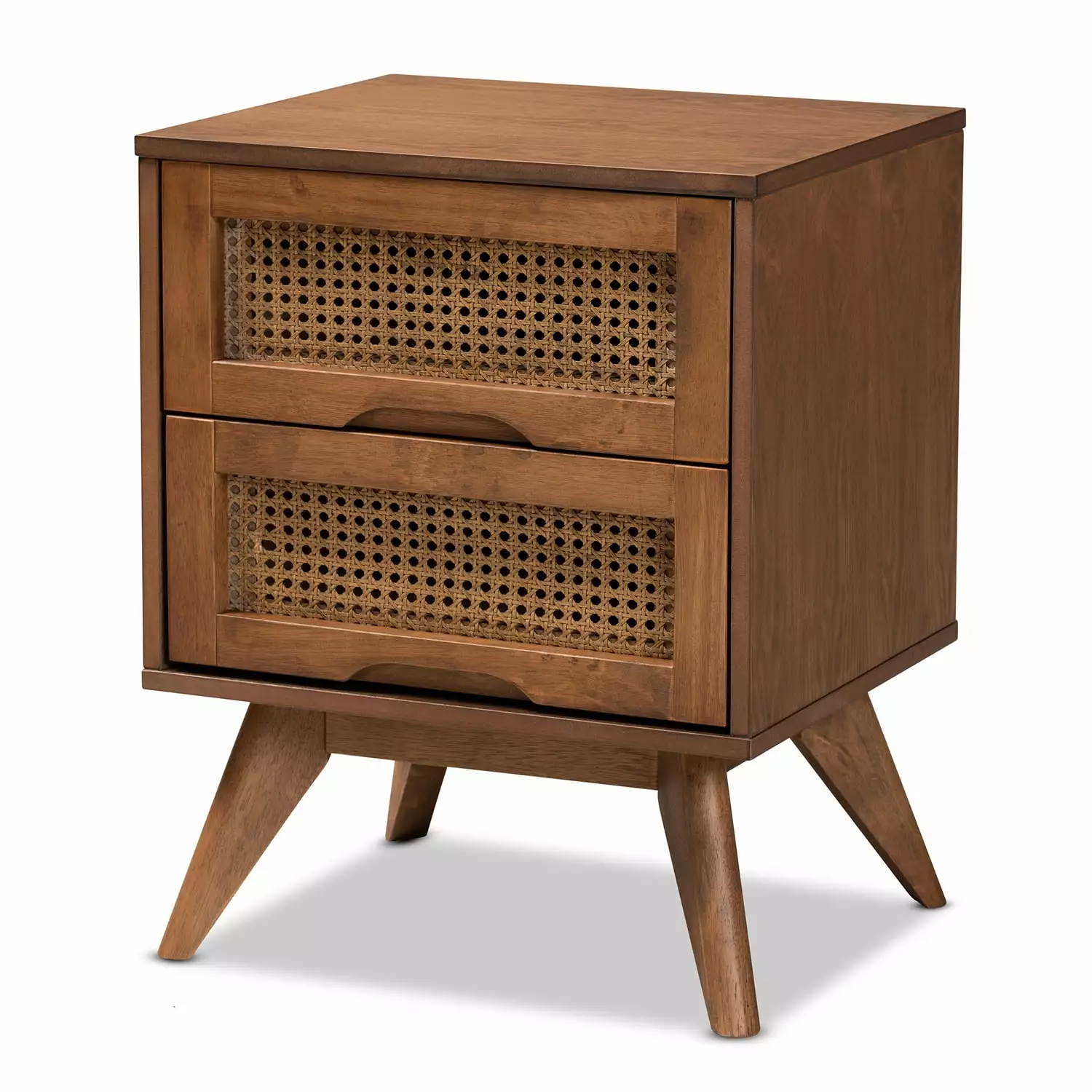 HomeStock Mid-Century Modern Walnut Brown 2-Drawer Nightstand French Flair Design