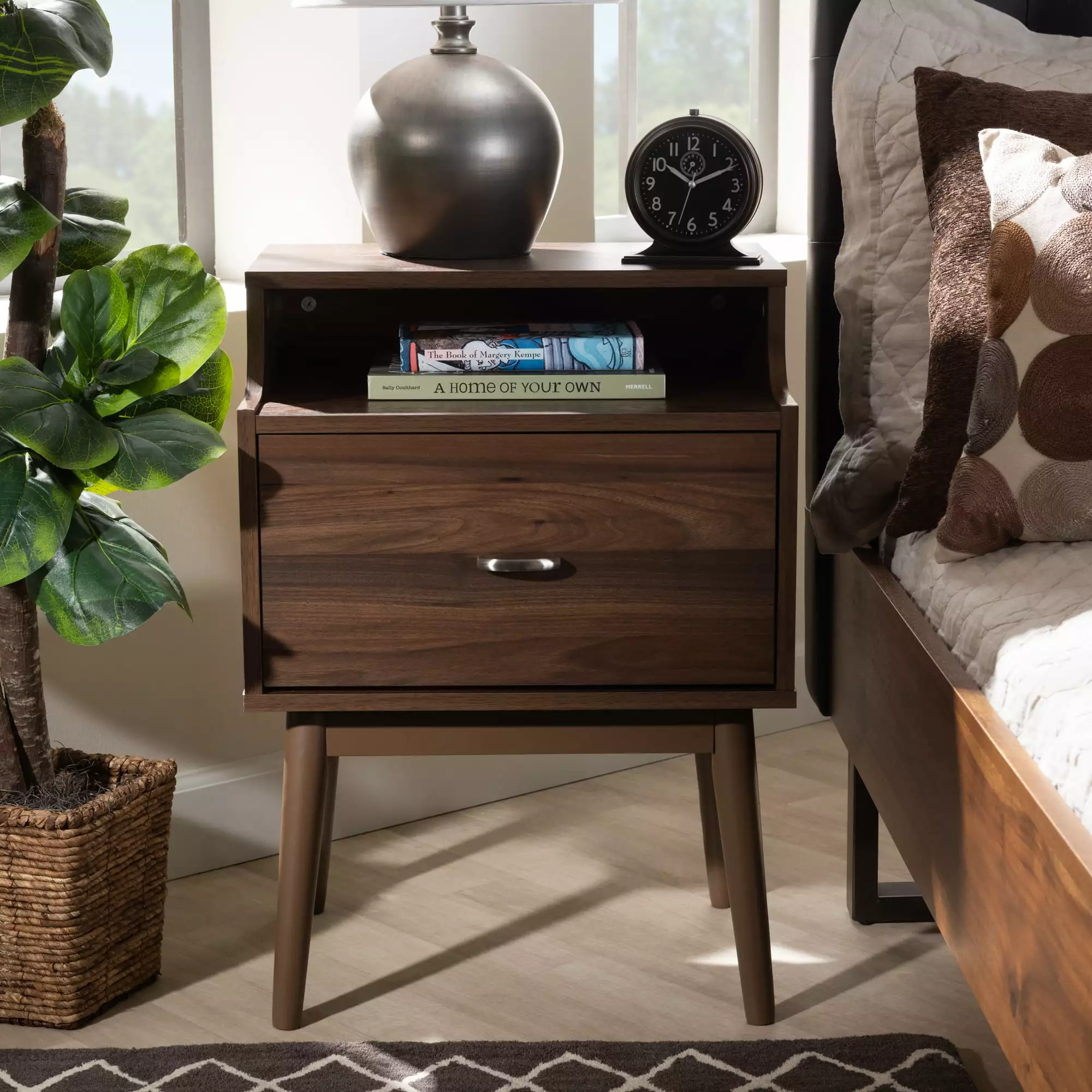 Dahna Mid-Century Modern Walnut Brown Finished Nightstand Bairbremy Studios White Label