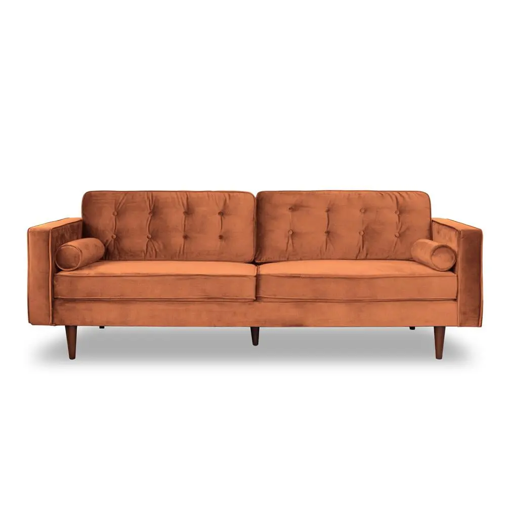 Canton Mid-Century Tufted Tight Back Orange Velvet Upholstered Sofa Ashcroft